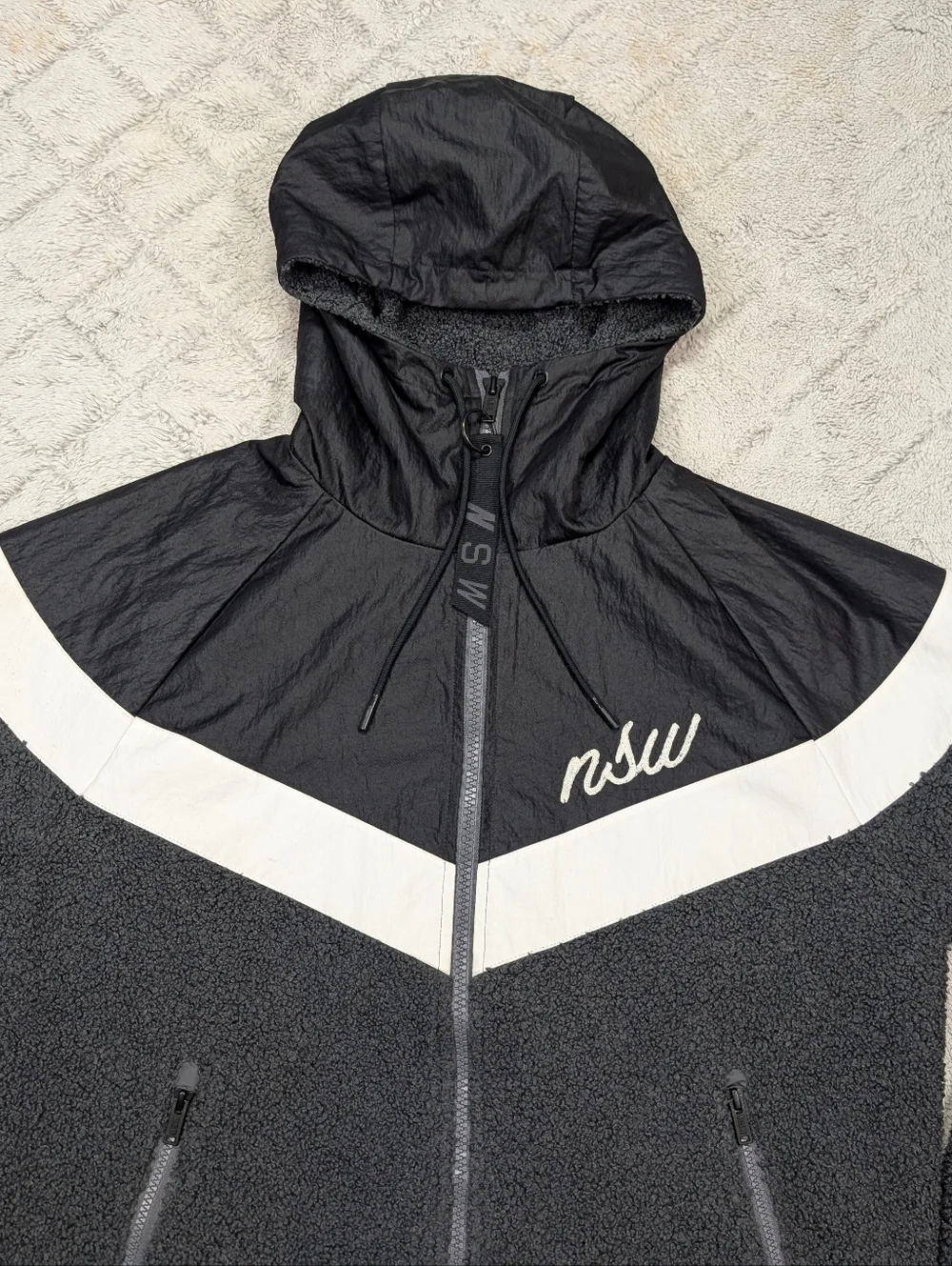 Nike Jacket Mens M Black NSW Sherpa Windrunner Full Zip Hooded 930316-010